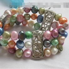 3 ряда естественно многоцветный барокко жемчужный браслет! Благородный стиль Природный тонкой jewe Быстрая