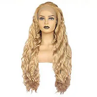 Honey Blonde Water Wave Synthetic Lace Front Wig High Temperature Fiber Mixed with 613 Middle Parting White Women Wigs