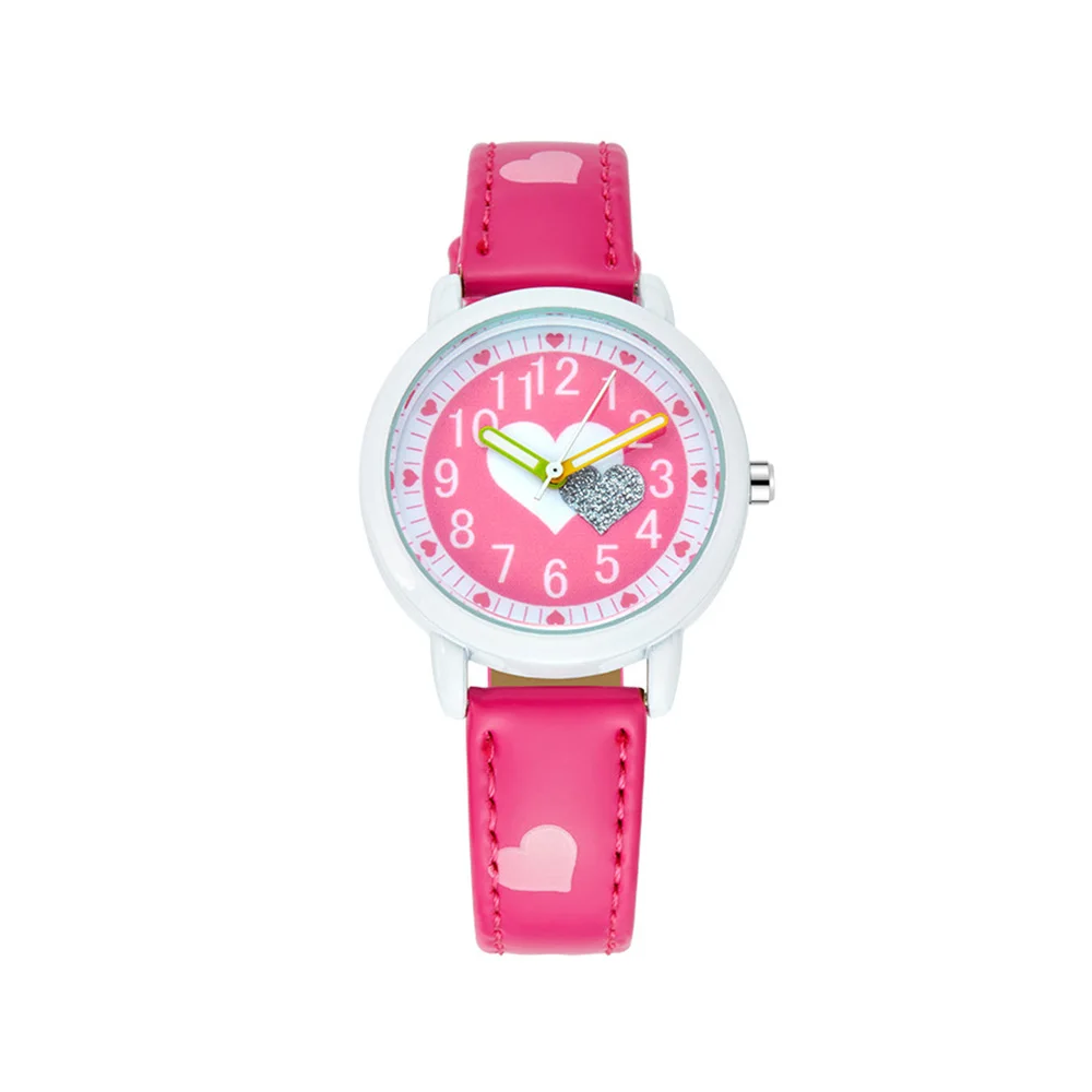 Rhinestone Heart Shape Kids Watches Leather Band Quartz Student Wristwatches For Girls Women Clock Hour reloj 5