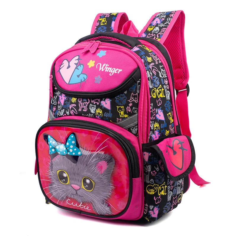 Милые ортопедические школьные рюкзаки для девочек, детские школьные сумки для девочек, 3D рюкзак с котом, Детские ранцы, школьные сумки, ранец Mochilas - Цвет: cat rose black