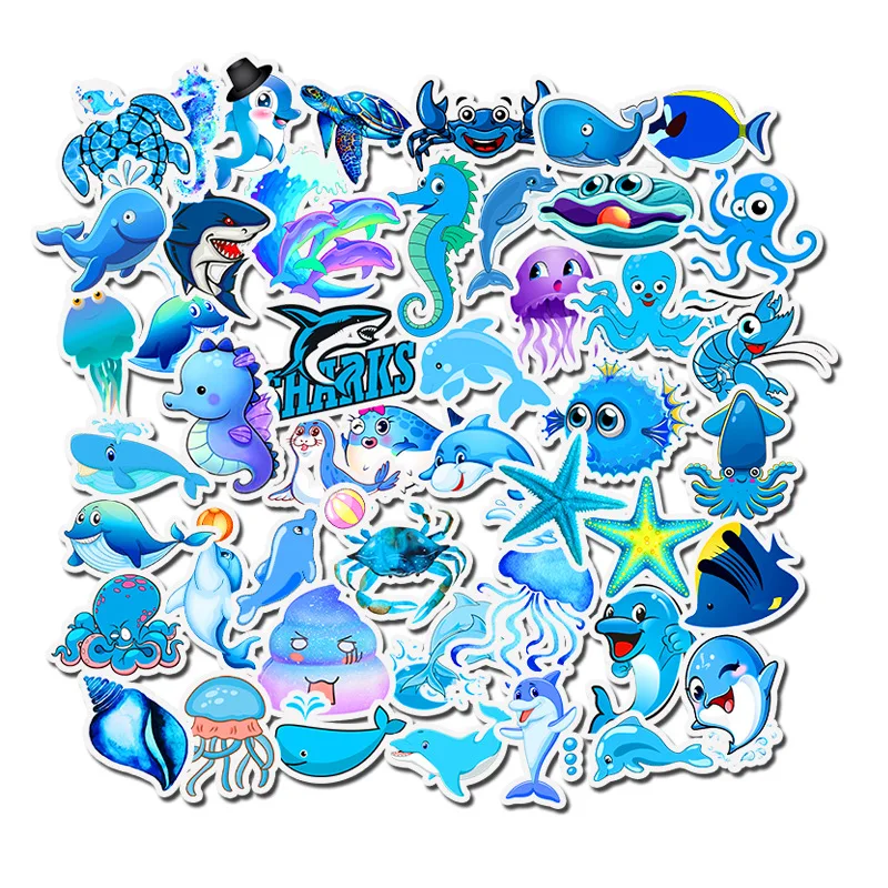 

49Pcs/packs Mixed Coulorful Blue Sea Cute Stickers Animal For Luggage Laptop Skateboard Bicycle Motorcycle Decals Sticker