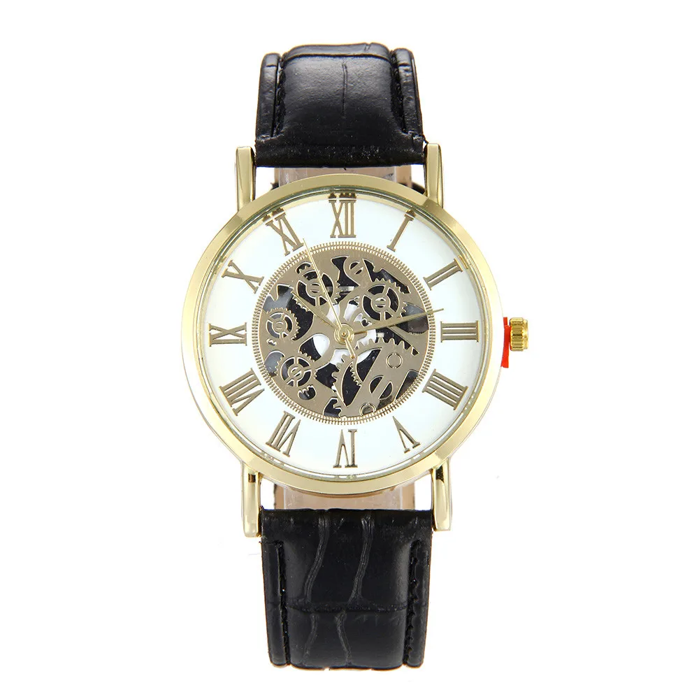 Ретро дизайн полый циферблат часы для мужчин s Роскошный кожаный ремешок кварцевые наручные часы бизнес мужские спортивные часы Relogio Masculino# YL5