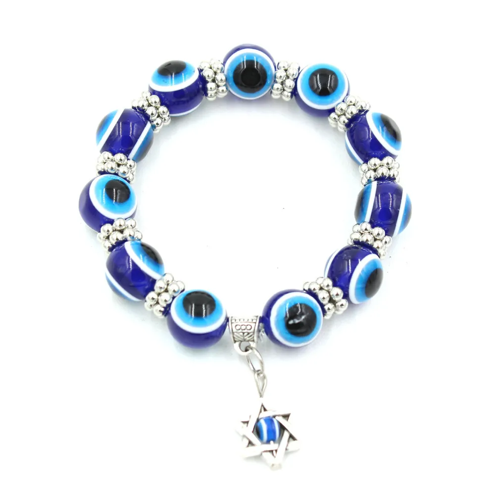 2016 New Turkey Evil Blue Eyes Bracelet Beads 12MM Stretch Charm ...