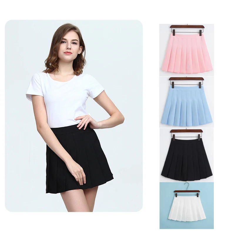 

2019 Summer fashion Girls Pleated Tennis Skirt A Lattice Short Dress High Waist Uniform With Inne Black Pink Blue White Dress