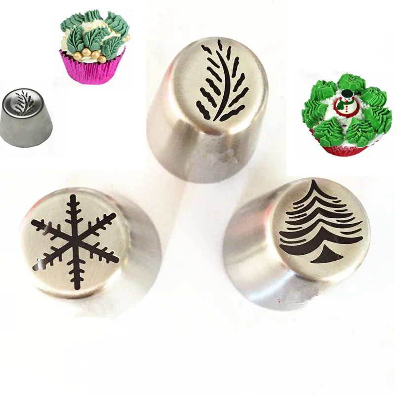 

3pcs/set Christmas Tree Snowflake Leaf Russian Nozzle Stainless Steel Piping Tips Pastry Nozzles Bakeware Cake Decorating Tools