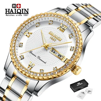 

HAIQIN Luxury Diamond Trim Men's Watches Top Brand Business Quartz Watch Men Military Waterproof Sport WristWatch zegarek meski
