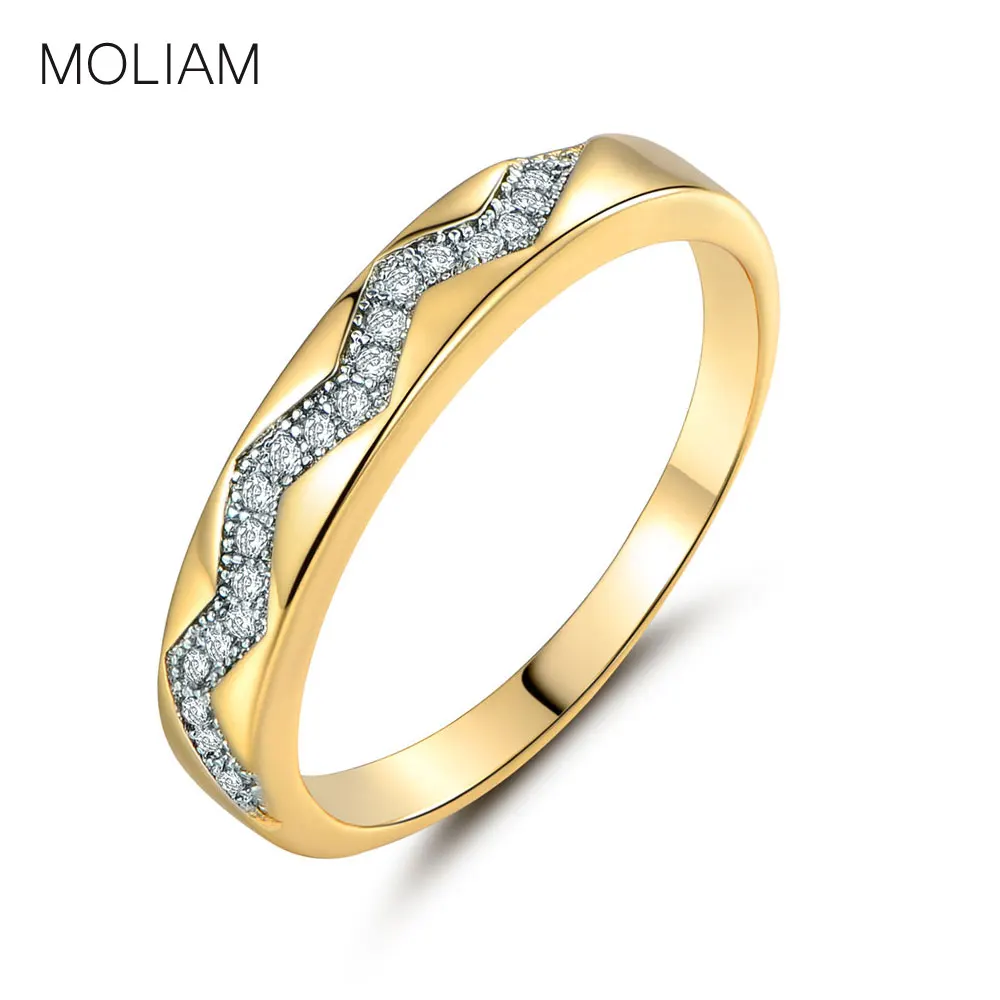 

MOLIAM 2017 New Designer Ring Women Gold-Color Crystal Cubic Zirconia Mini Wave Wedding Band Rings Jewelry MLR235