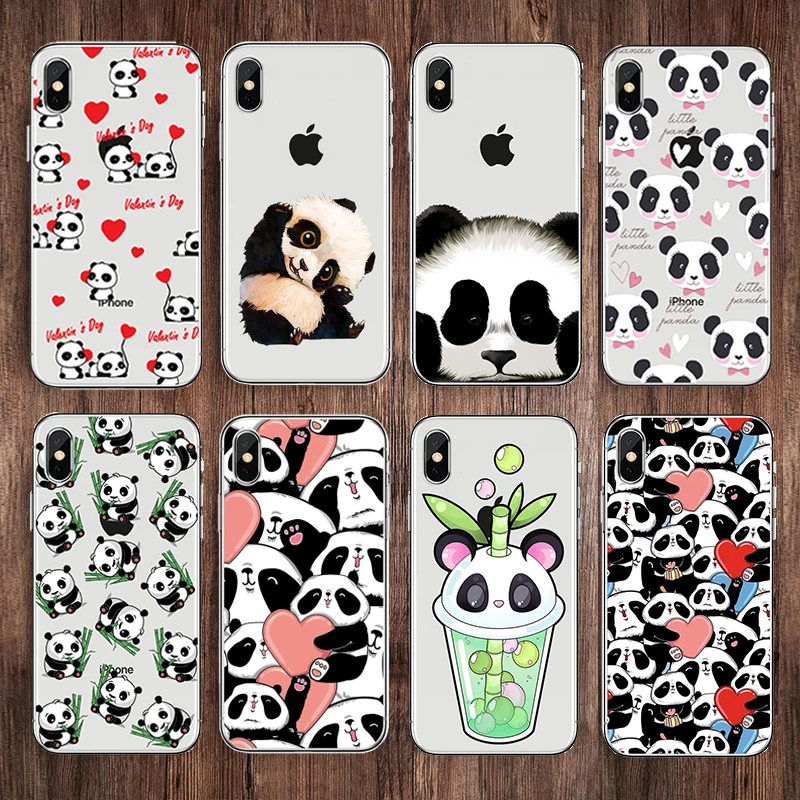 

Transparent Soft TPU For iPhone X XS Max XR 8 8plus 6 6S 6 Plus 7 7 Plus 4S 5 5S SE Cute Animal Soft Silicone panda Case Glossy