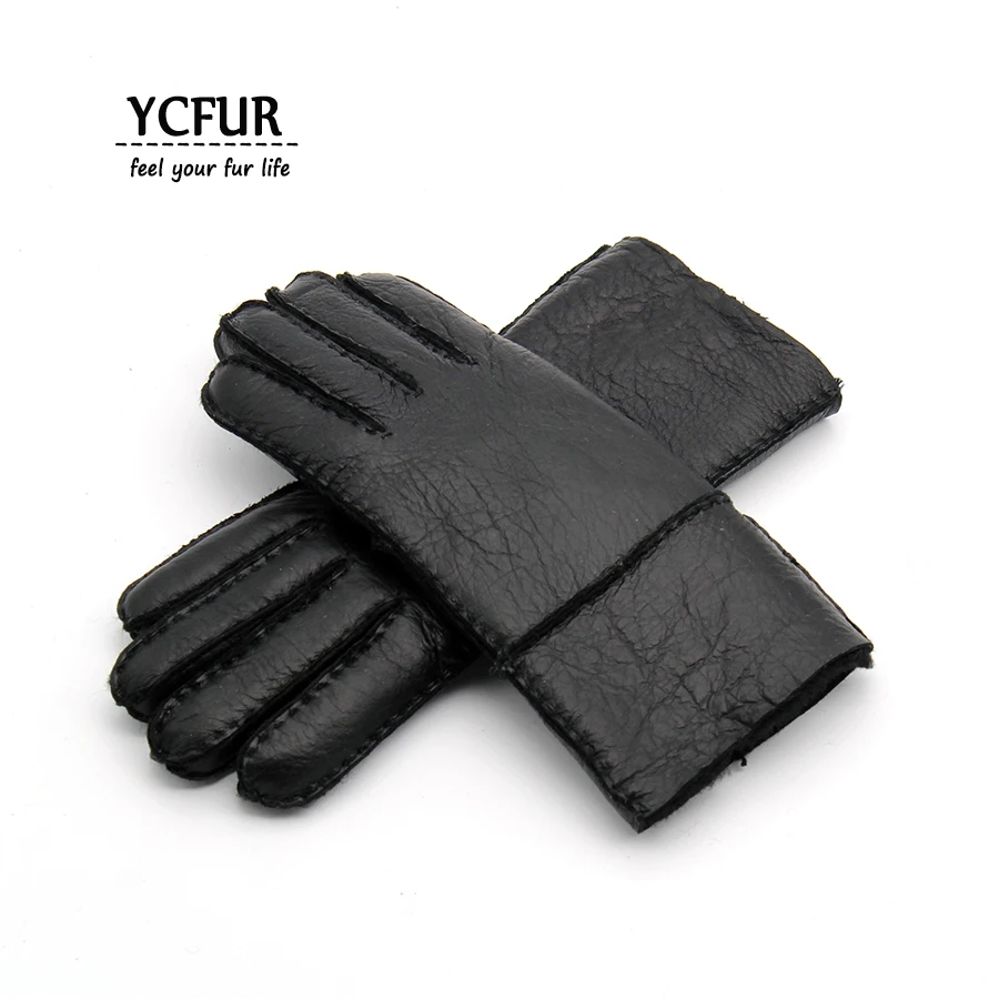 

YCFUR Leather Gloves Mittens Winter Handmade Sewing Fur Lining Sheepskin Leather Gloves Female Warm Winter Glove Girl