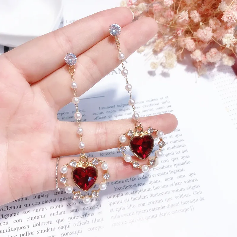 MENGJIQIAO 2018 корейский новый элегантный красный кристалл любовь сердце кулон