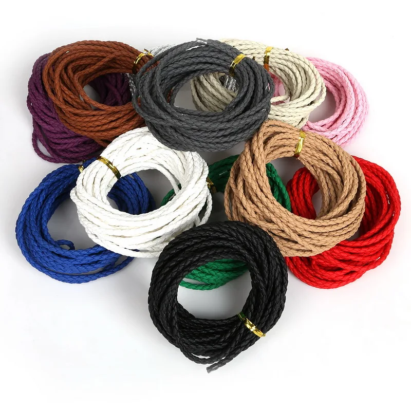

12 Colors 5m/lot Round Braided PU Leather Cord Rope String Faux Leather Cord For DIY Jewelry Necklace Bracelet Craft Making