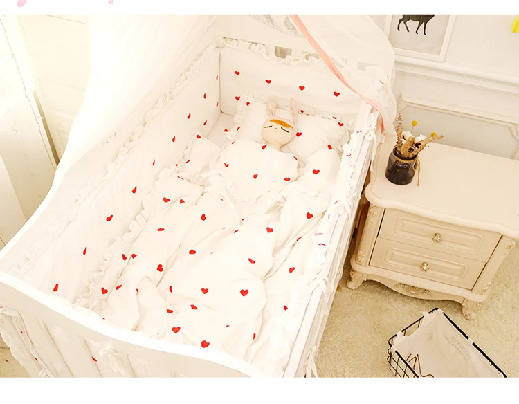 Baby Bedding Set Bumper Pillowcase Bed Sheet Princess Style White With Red Heart For Girls Crib Set Washable Customize Size Bedding Sets Aliexpress