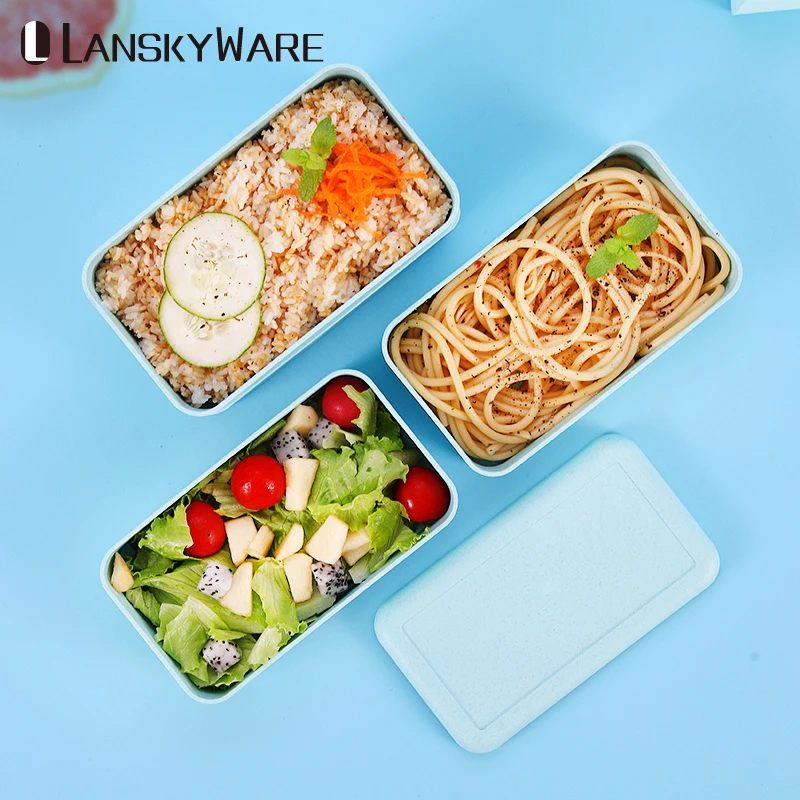 Japanese Microwave Lunch Box For Kids Wheat Straw Portable Leakproof Bento Box For School Children Food Storage Container