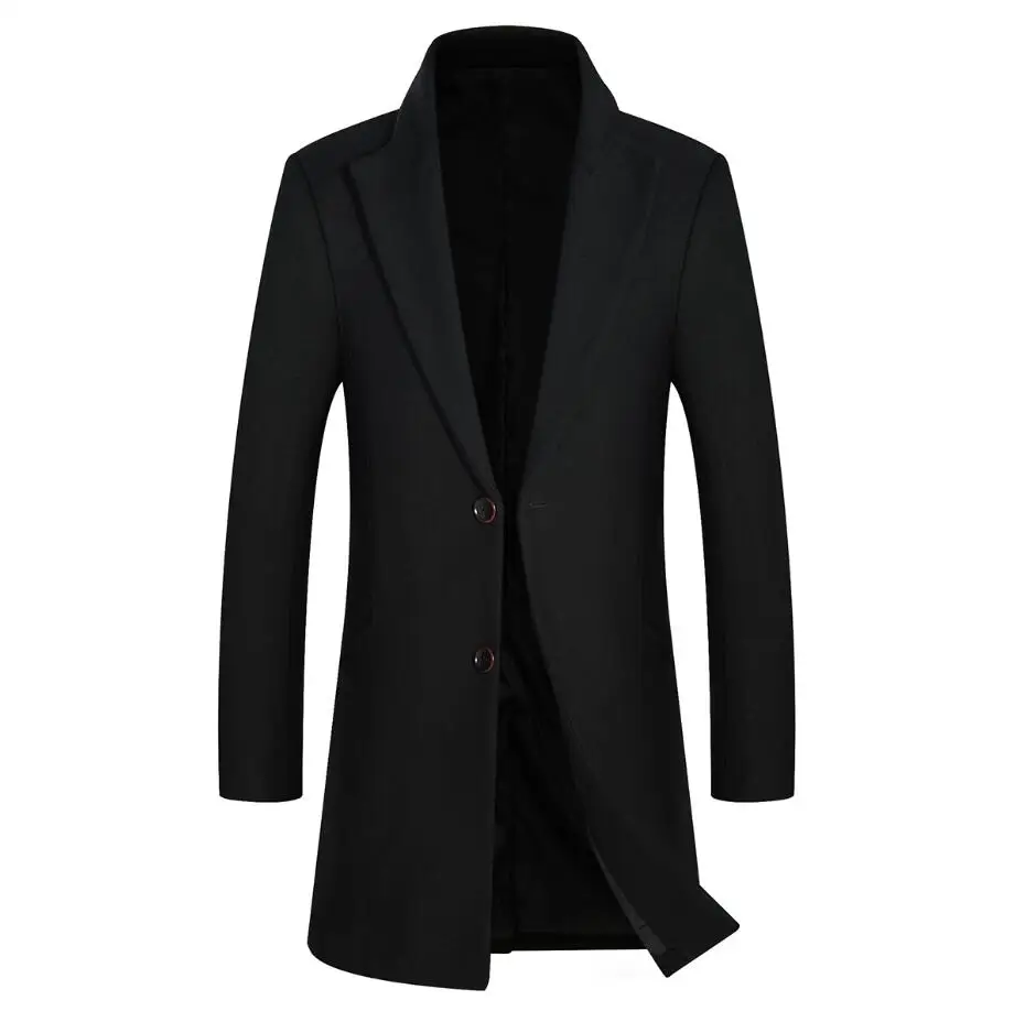 YUNCLOS мужское шерстяное пальто Зимняя кашемировая куртка средней длины однобортное пальто с отложным воротником Повседневный европейский стиль - Цвет: Черный