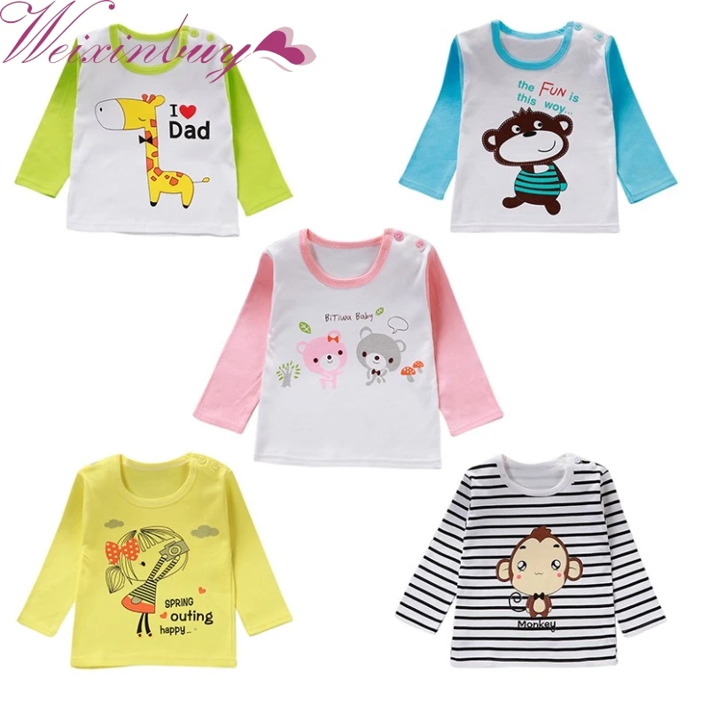 

Children's Casual Boys Girls Autumn Spring Cartoon Print Cotton Long Sleeve Tops T-shirt Baby Tees Blouse