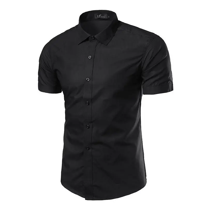 Летний стиль года, Новое поступление, модная мужская Однотонная рубашка с короткими рукавами, приталенная стильная рубашка для мальчиков в деловом стиле Camisa
