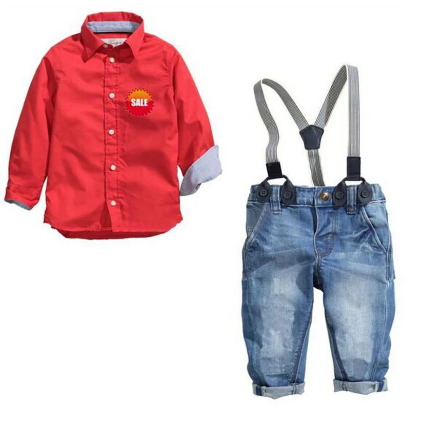 2017 boys and girls clothing set long sleeve shirts+ jeans pants 2 pcs children