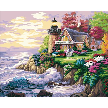 

Frameless pictures Painting By Numbers DIY Digital Oil Painting On canvas Romantic 50x65cm Seaside villa Home decoration