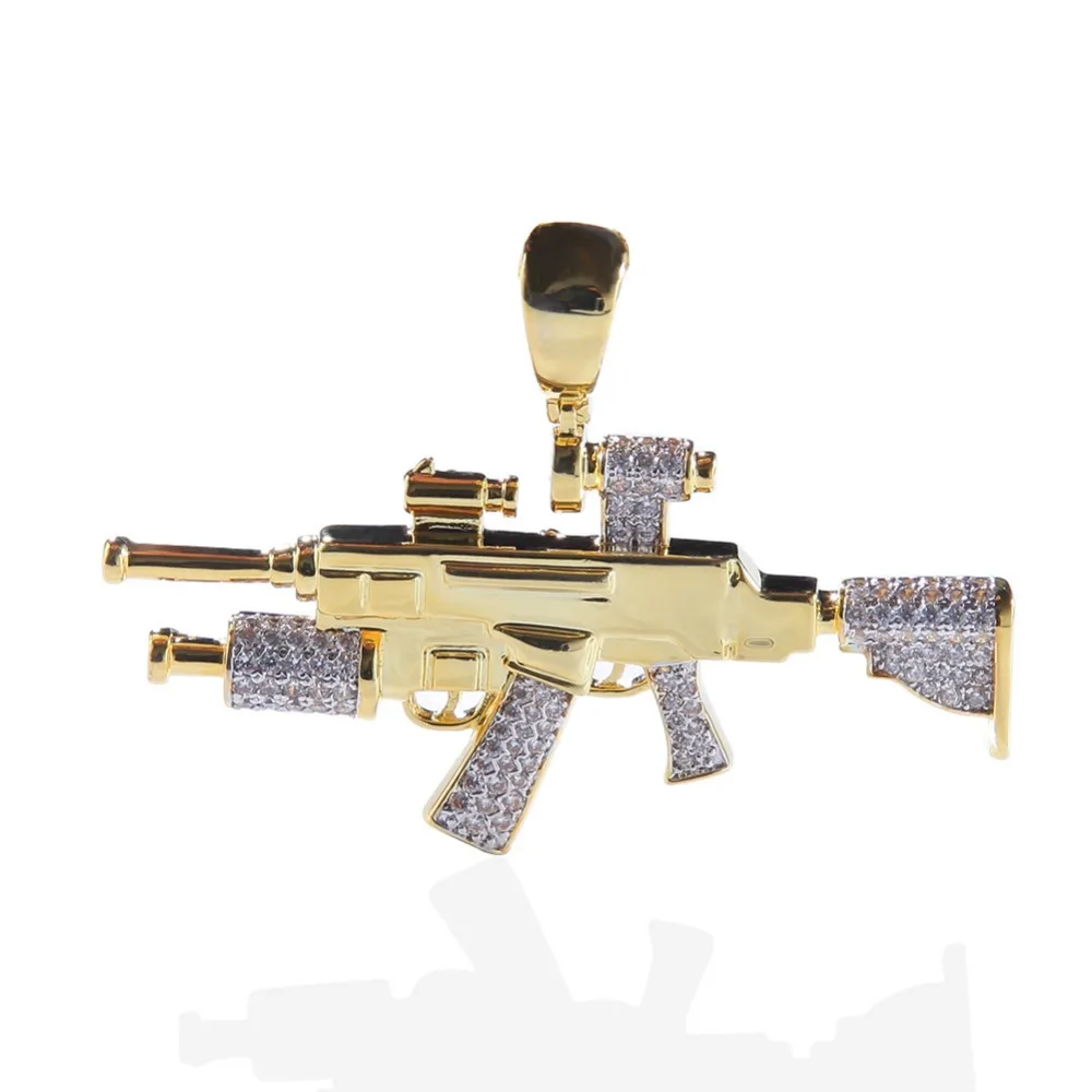 Хип-хоп AAA CZ камни вымощенные Bling Ice Out снайперская винтовка CS GO кулоны с оружием ожерелье для мужчин рэппер ювелирные изделия золотой цвет подарок