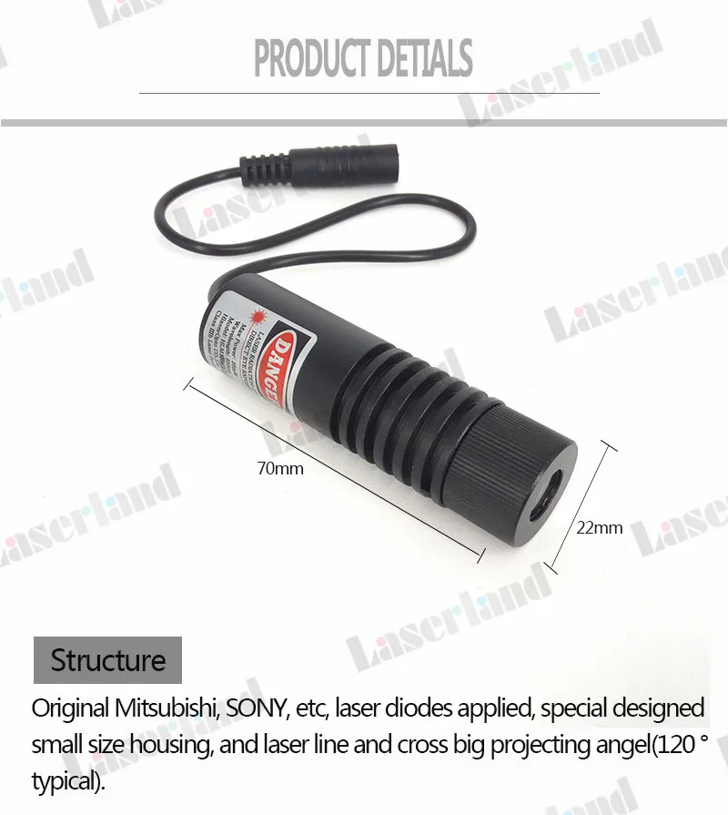 Laserland 2270 Фокусируемый 650нм 660нм 20 МВт 60 мВт 100 мВт красный лазерный линейный генератор красный лазерный Линейный модуль локатор проектор
