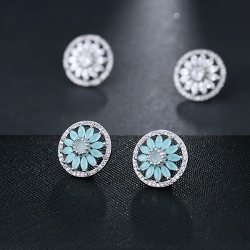 

2018 Z New Luxury Light Blue Flower AAA Cubic Zirconia Stud Earings For Women Bridal Party Fashion Jewelry brincos