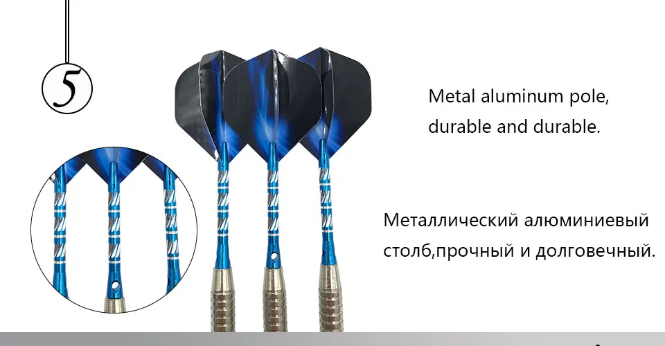 Easytoday 3Pcsset Professional Steel Tip Darts Set Standard Hard Type Darts Aluminum Blue Shafts Darts Flights Throwing Games (5)