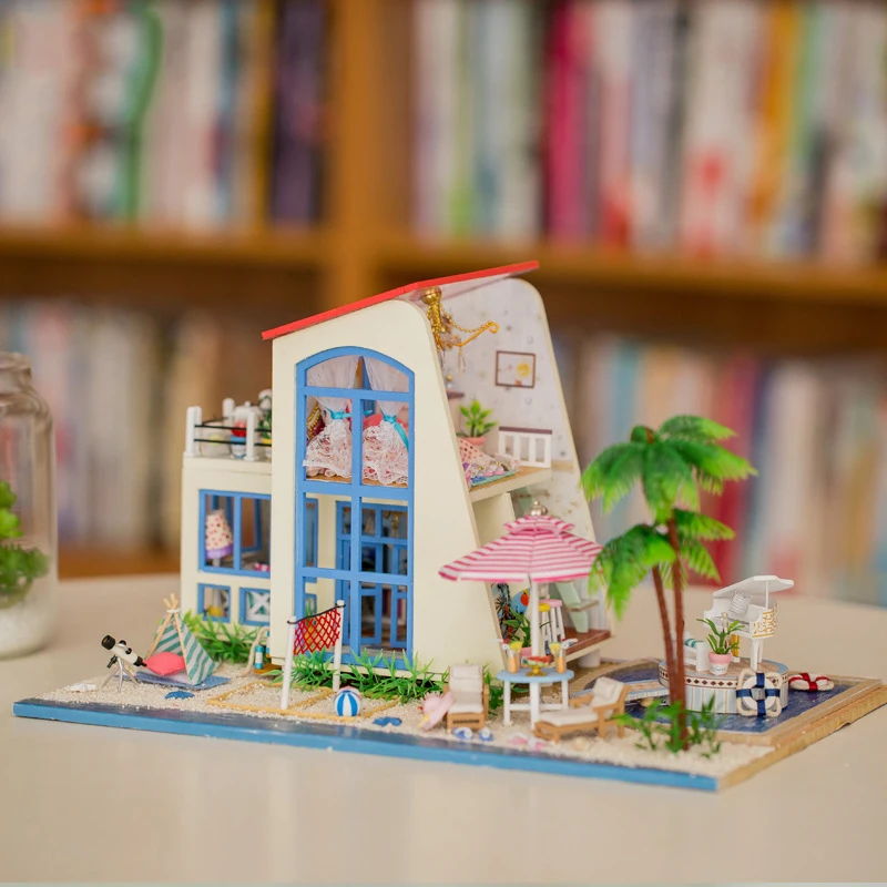 

DollHouse Miniature With Furnitures Wooden DIY Doll House Educational Toys Assembling Model Gift The Blue Sky 13840 #E
