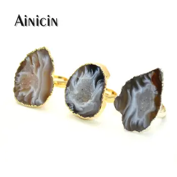 

Natural Druzy Crystal Mushroom Free Form Shape Adjustable Finger Ring Gold Plating Fashion Women Jewelry