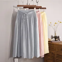 Женская короткая льняная юбка миди с высокой талией, весна, женская повседневная юбка с эластичной талией, бантами и боковыми карманами, 12 цветов, Saia SK46