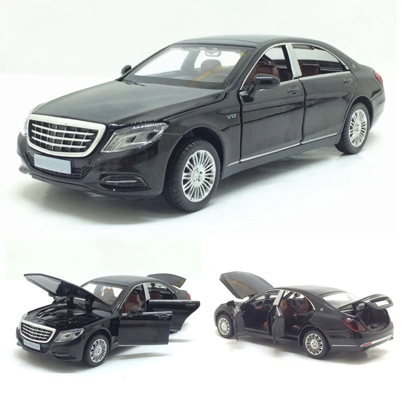 1/32 Maybach S600 литая под давлением металлическая модель автомобиля, игрушечный имитирующий автомобиль, светильник с музыкой, 6 дверей, можно открыть, подарки для детей