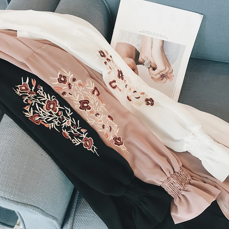 TingYiLi Maxi Kimono Cardigan Women Summer Beach Long Chiffon Cardigan Floral Embroidery Pink Black White Cardigan 5