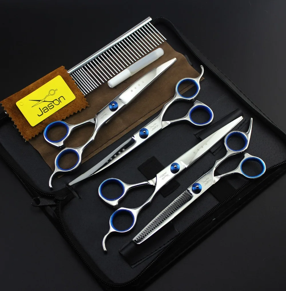

7inch Pet scissors sets,JP440C, 61HRC ,Straight & Thinning & Curved cutting, 4pcs /set,Free shipping