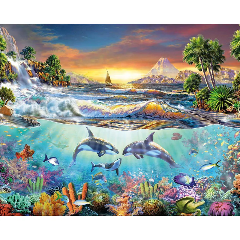 

Diy Diamond Painting Cross Stitch Pattern 5D Diamond Embroidery dolphin Full Mosaic Needlework sea scenery Home Decor BD138