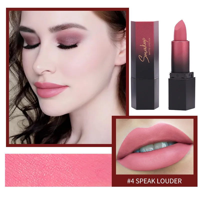 

SMAKUP 10 Colors Beauty Matte Long-Lasting Lipstick Natural Durable Moisturizing Lip Gloss Sexy Non Stick Cup Makeup Lipstick