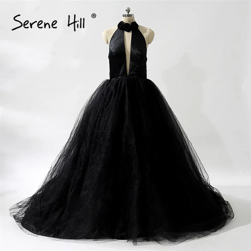 

Sexy Open Back Halter Evening Dresses 2019 New Style Black Long Prom Dress Party Ball Gown Vestido De Festa Longo BHA2012