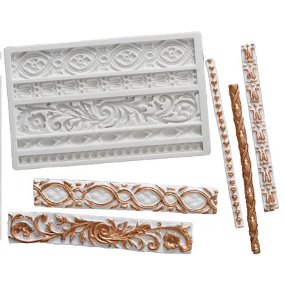 DIY Baroque Scroll Relief Cake Border Silicone Mold Frame Fondant Cake Decorating Tools Candy Chocolate Gumpaste Mould k054