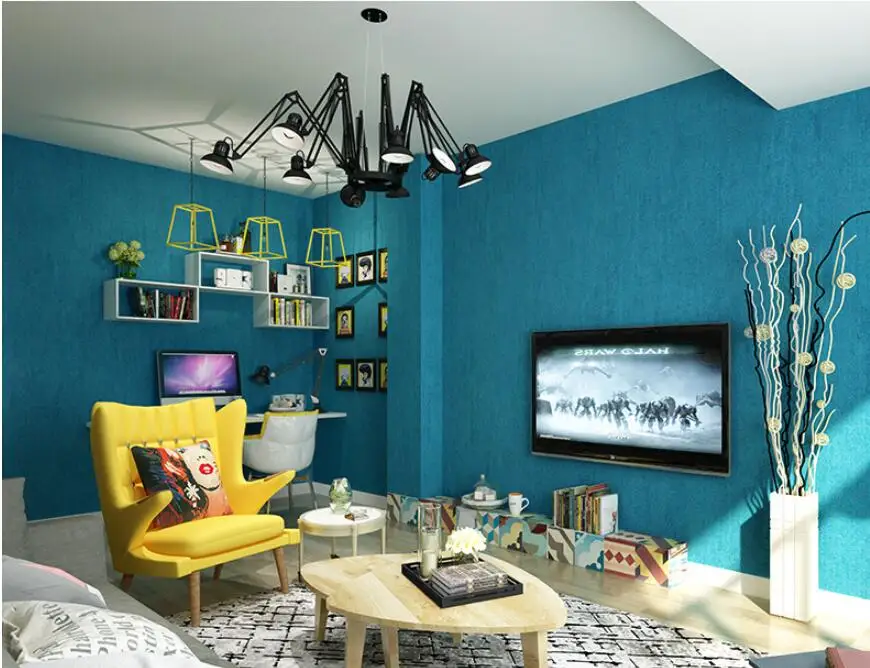 Средиземноморский Нетканые синий обои равнина сплошной цвет современный минималистский моды гостиная спальня Nordic ins обои - Цвет: 801065