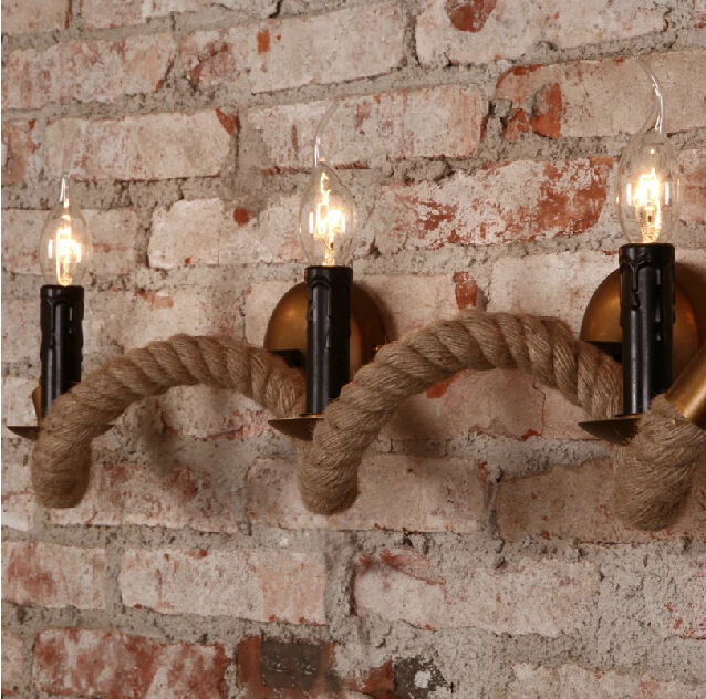 American country retro creative cafe/living room/bedroom Hemp rope wall lamp