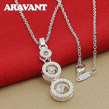 

New Design 925 Silver Crystal Zircon Round Necklaces Chains Anniversary Jewelry For Women