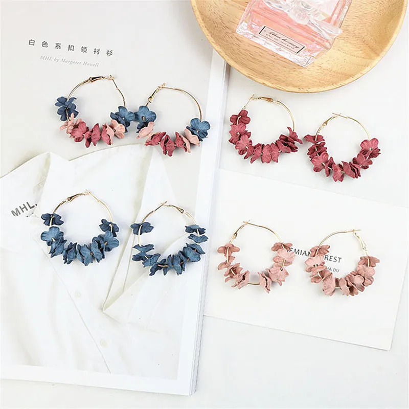 

Japan Korean Sweet Cute Round Circle Fabric Flower Simple Romantic Hoop Earrings Fashion Jewelry-LAF