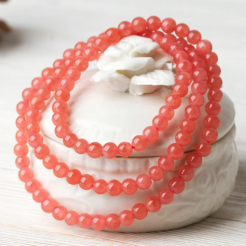 

2018 Newly Genuine Natural Ice Rhodochrosite Gem Stone Three-laps Bracelet Round Beads Women Stretch Charm Crystal Bracelet 6mm