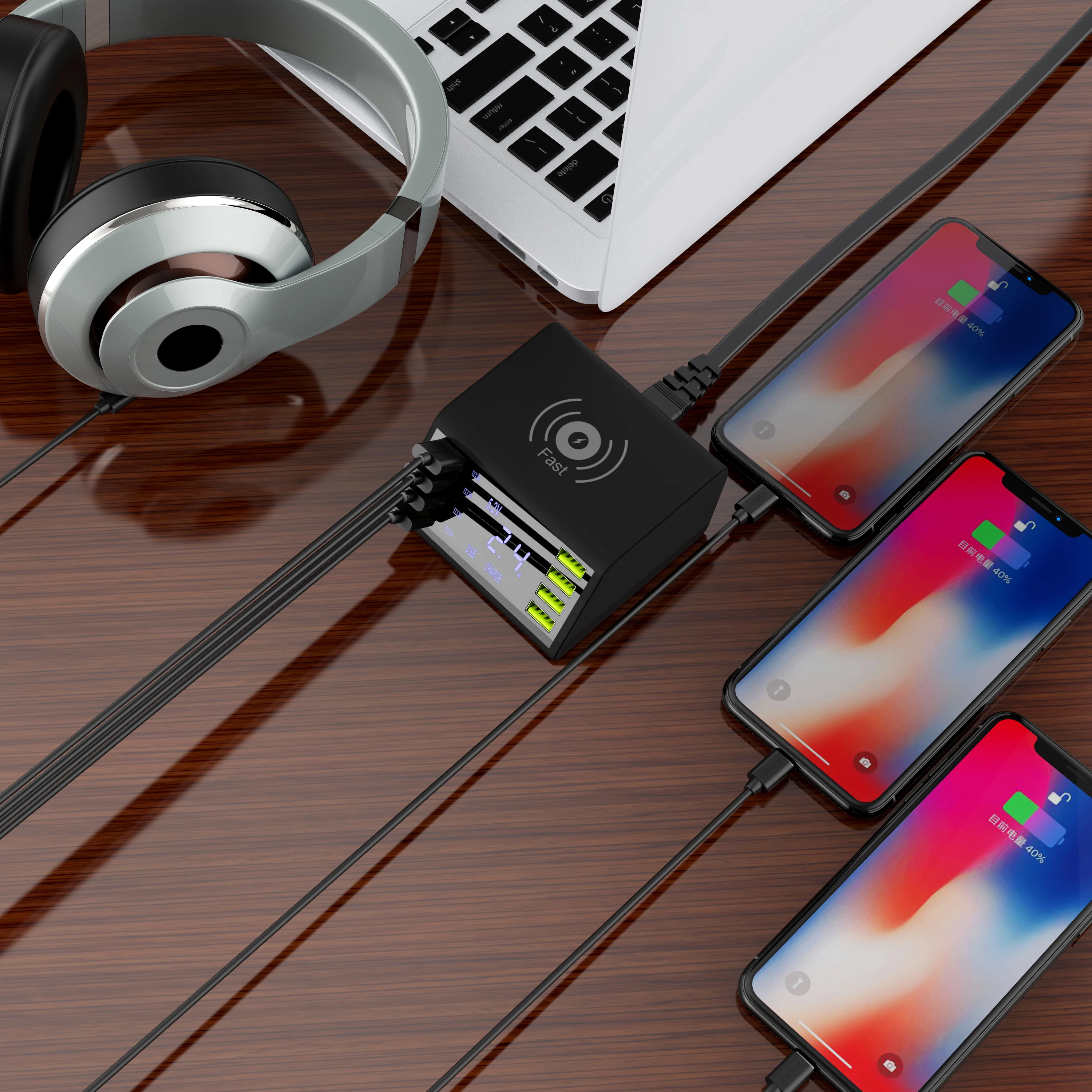 AIXXCO USB Quick Charger 60W 8-Port LED Display