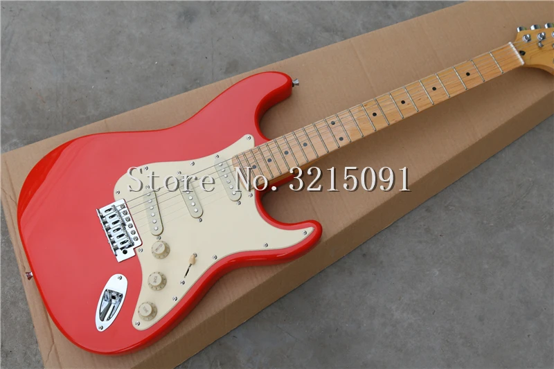 

Factory custom string-thru-body electric guitar SSS pickups, creamy yellow pickguard,can be customized