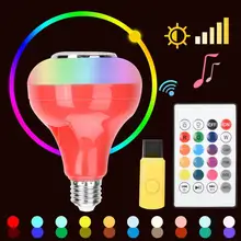 E27 AC 85-265V 12W LED Glühbirne Mit Bluetooth Lautsprecher led Bunte Dimmen Musik Lampe Für hause KTV Bar led lampen(China)