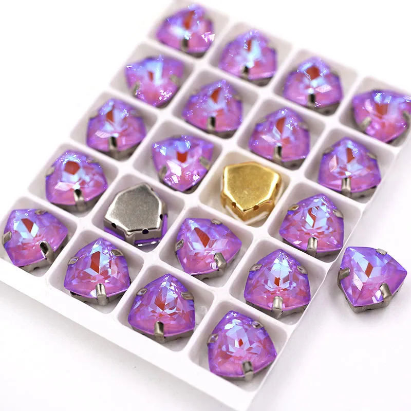 

Free shipping 12mm Fat Triangle shape violet Mocha fluorescence Glass Crystal strass sew on flatback rhinestones for clothing