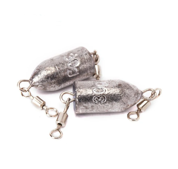 CHEAP ! Free shipping 10pcs Weight 30g bullet sinker with double swivel fishing lead weightsin