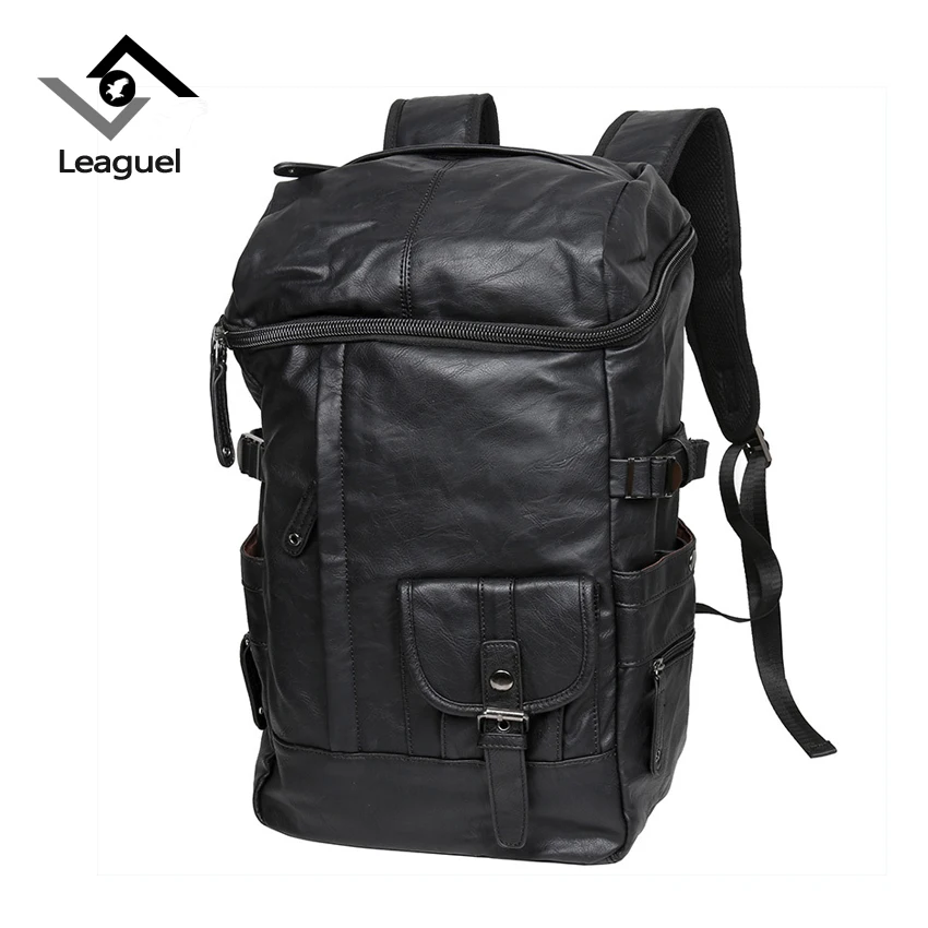 

Leaguel New Fashion Men Backpacks PU Leather Large Capacity waterproof Teenager School bag Backpack travel Rucksack