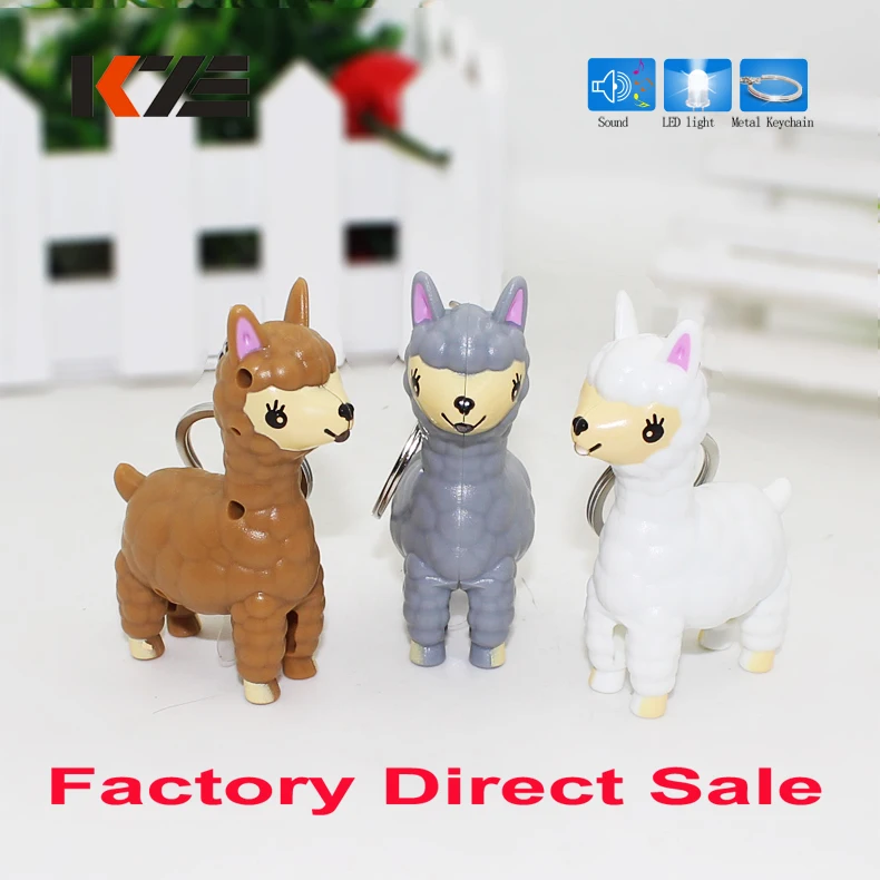 

Cartoon alpaca LED Keychain with Sound,Flashlight Kid toys gift Emergency torch Animal Keyring car keyring bag pendant