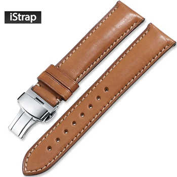 

iStrap Watch Strap Leather 20mm 21mm 22mm Brown Watchband Quick Release Replacement Band Silver Deployment Buckle For Men Women