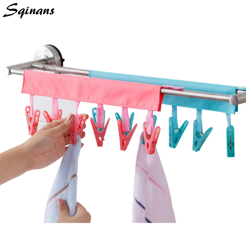 Sqinans складная вешалка для сушки одежды для путешествий вешалка для полотенец для ванной комнаты с 6 зажимами подножки для одежды